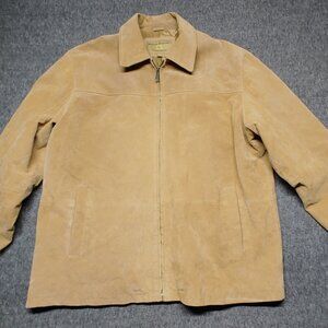 Boston Harbour Men’s XL Beige Suede Leather Jacket Full Zip Outdoor Wear Classic